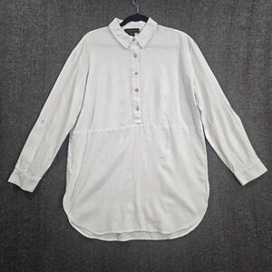 Tahari Top Womans Medium White‎ Linen Popover Peasant Lagenlook Tunic
